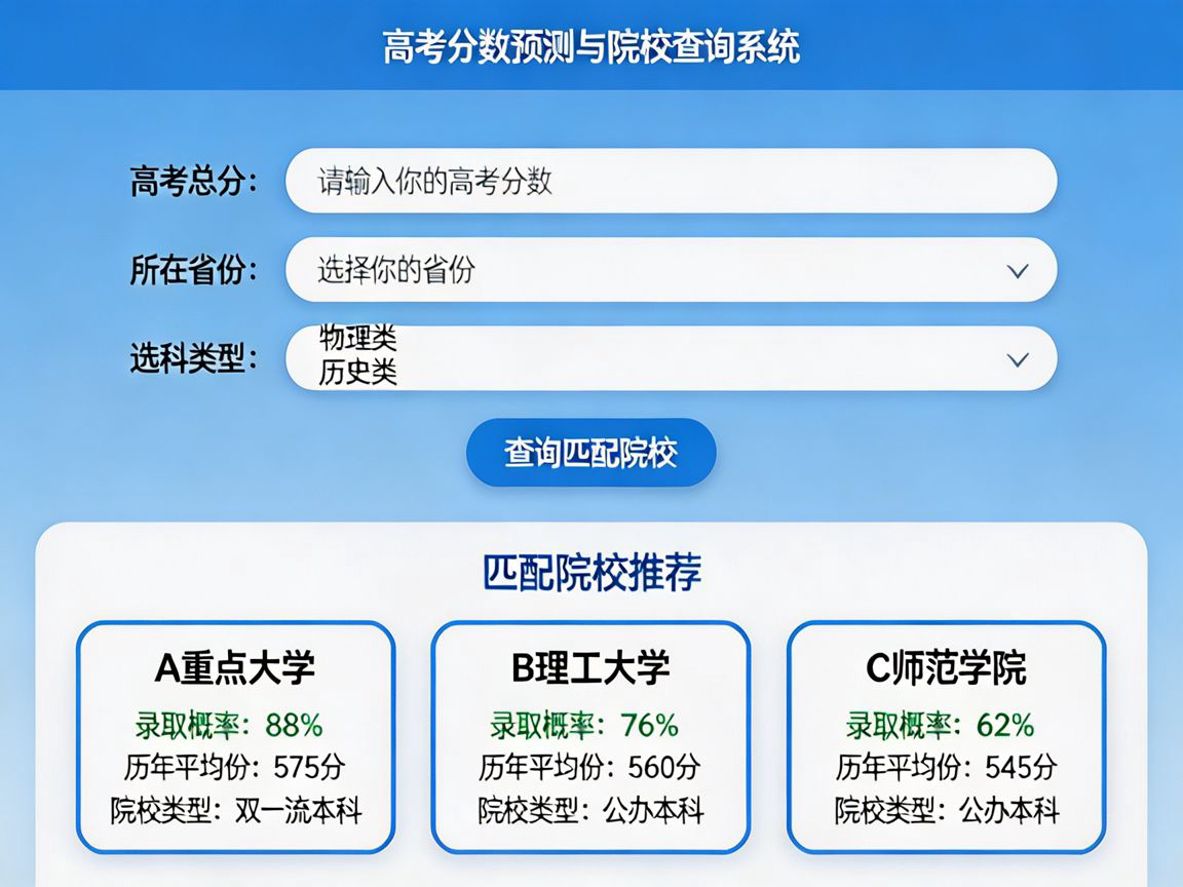 高考分数预测学校查询系统界面
